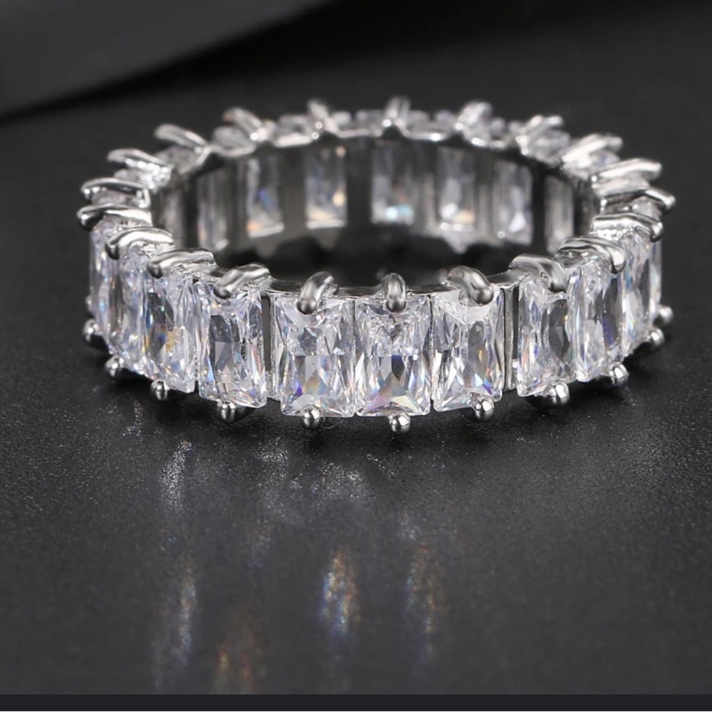 Unbranded Silver Clear Square Eternity Ring
